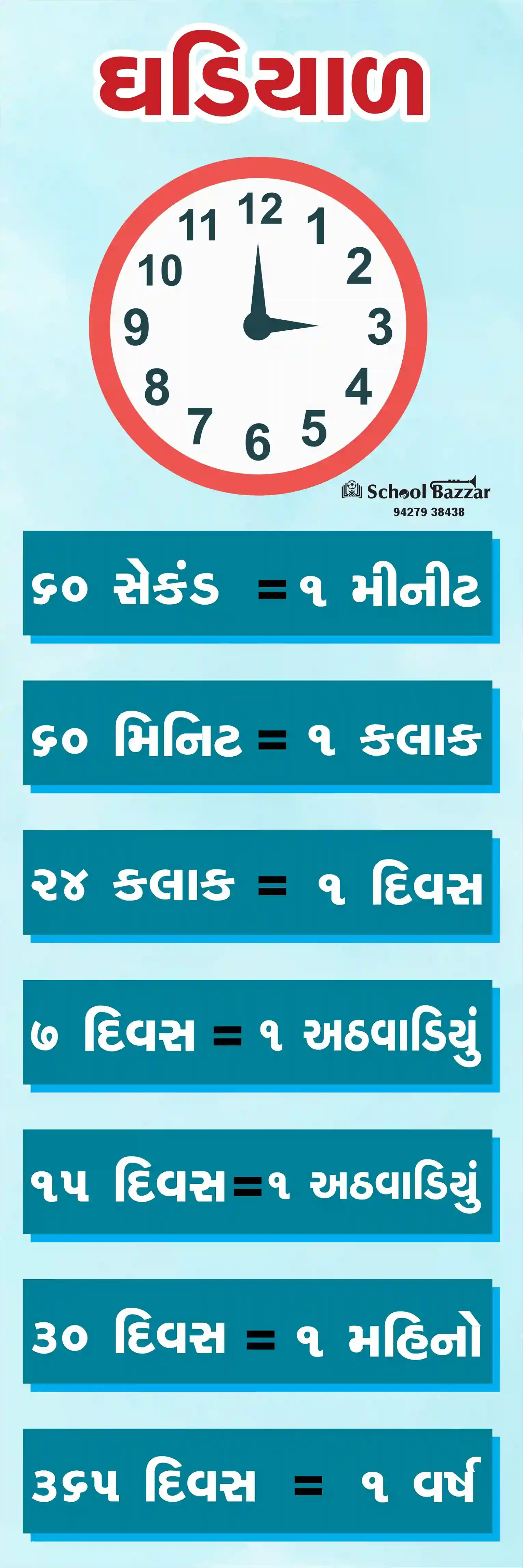 Clock adn Days 1.5feet × 2feet 5 mm Foam Sheet