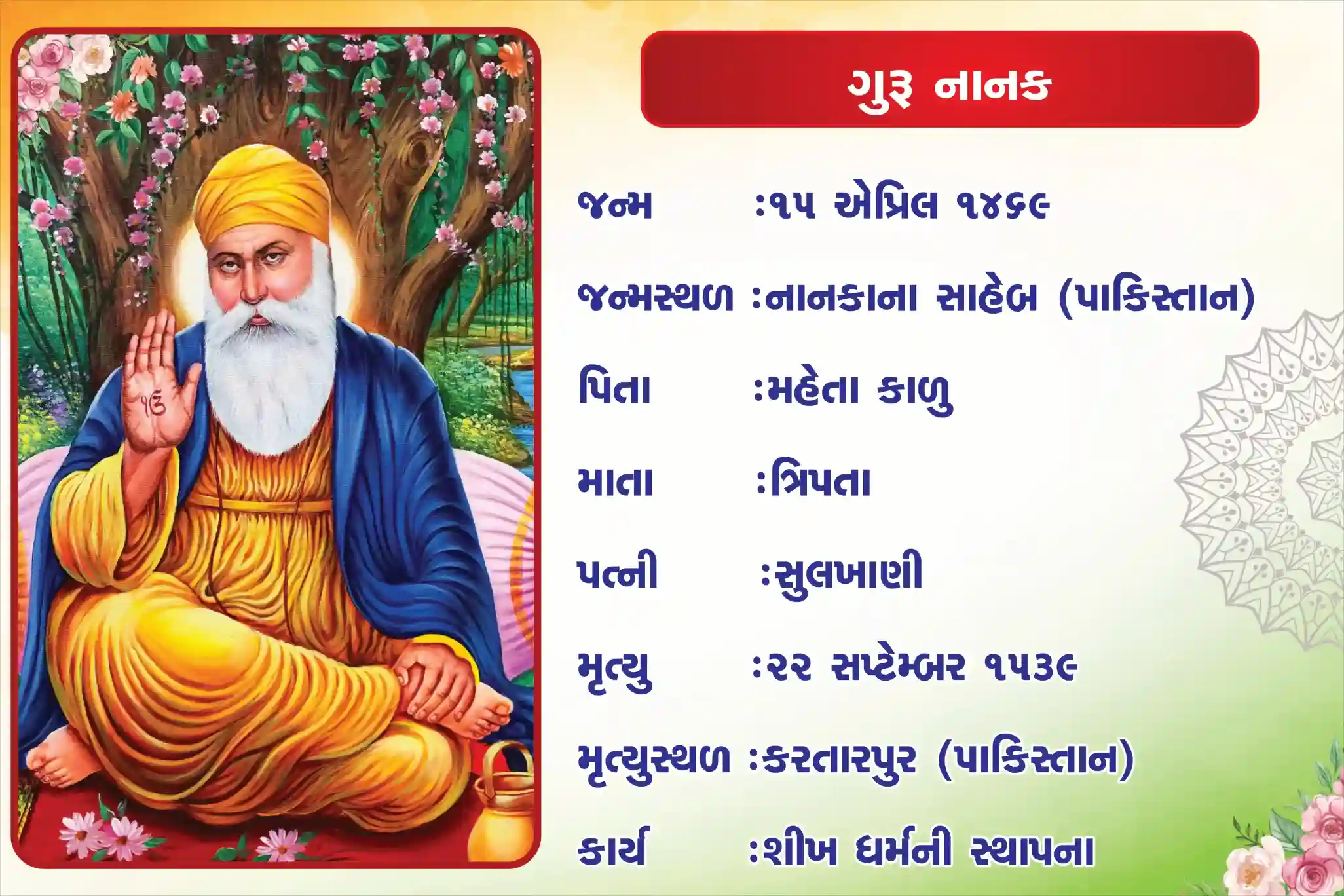 Guru Nanak Biography 18 inch × 24inch Foam Sheet