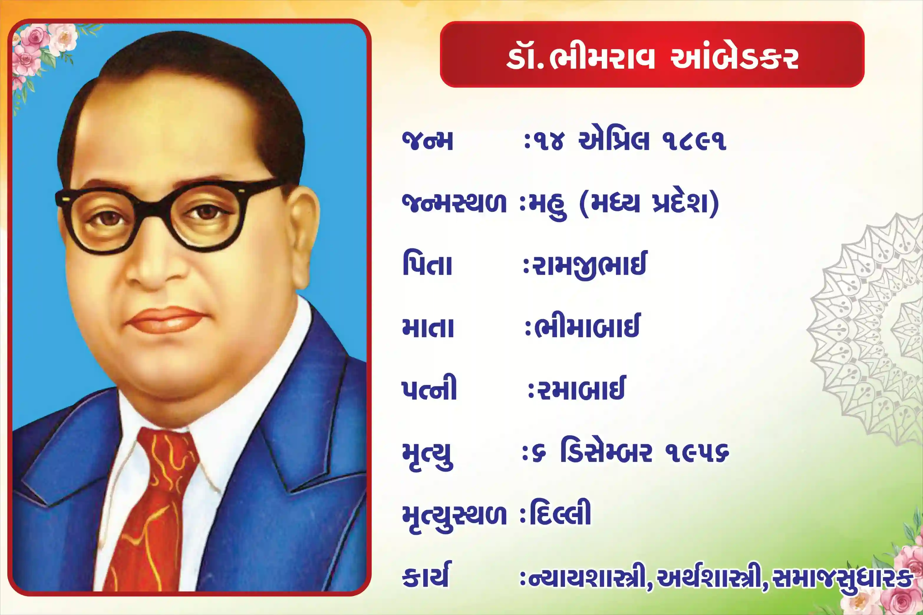Dr. Bhimrav Ambedkar Biography 18 inch × 24inch Foam Sheet